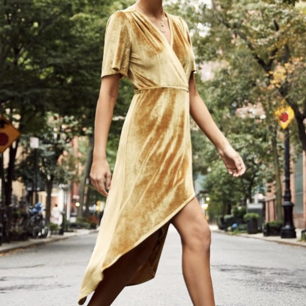 Gold Velvet Lulus High-Low Hemline Wrap Dress